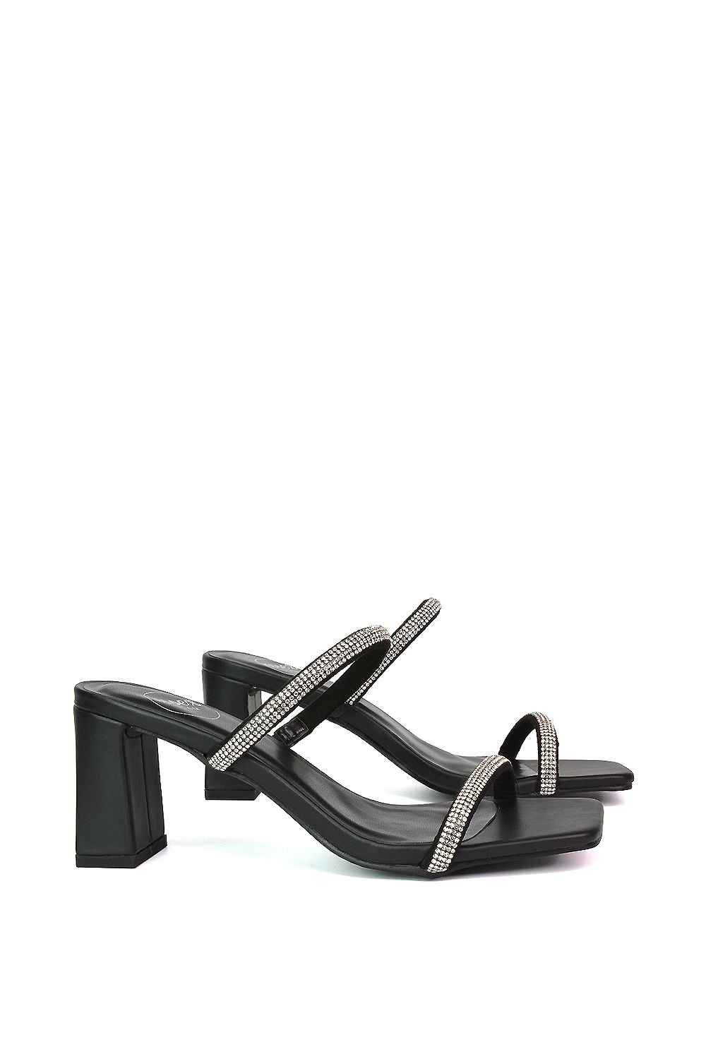 XY London 'Holden' Diamante Strap Square Toe Mid Block Heel Sandal Mules image 2