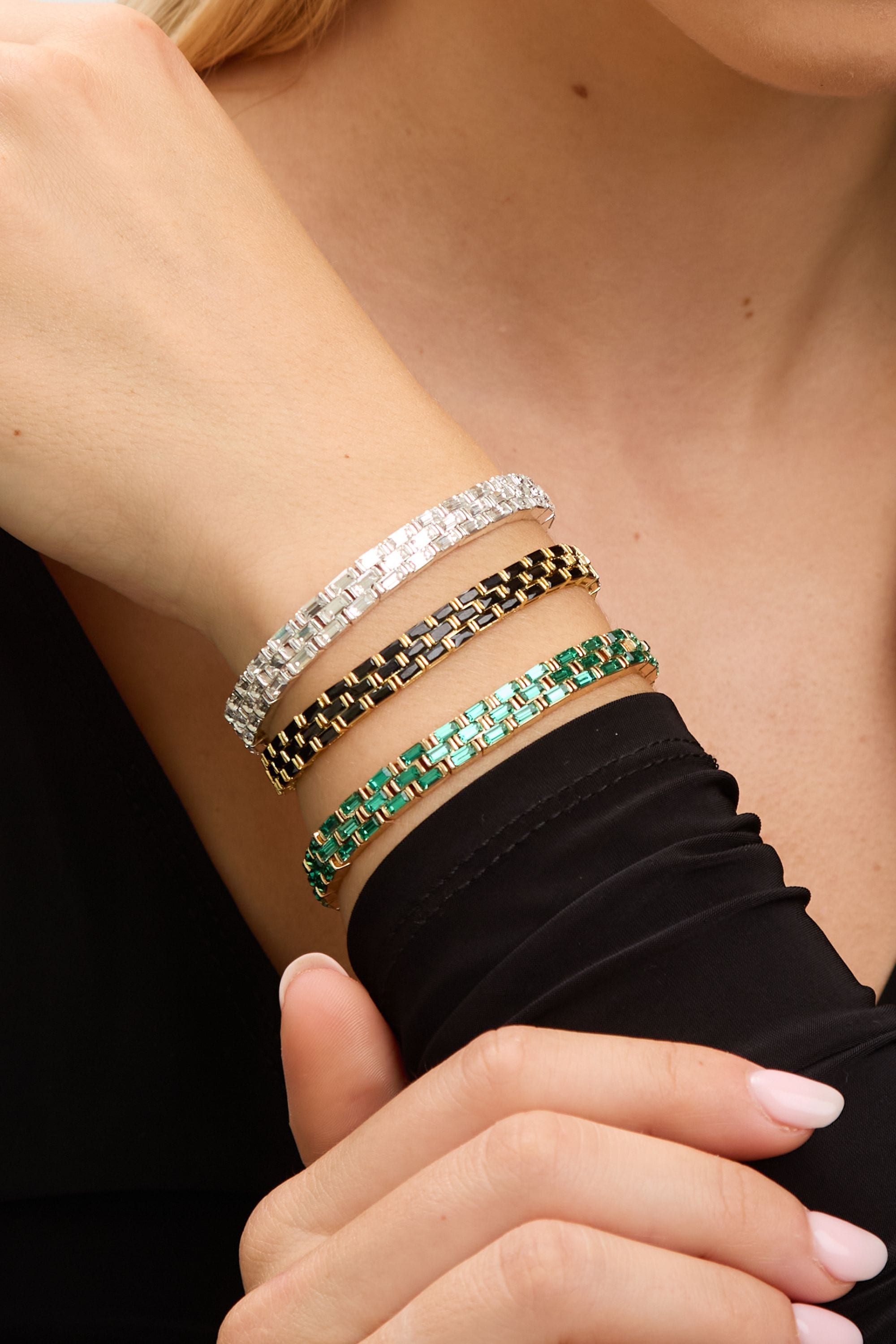 Jon Richard Gold Plated and Emerald Chain Stretch Bracelet image 2