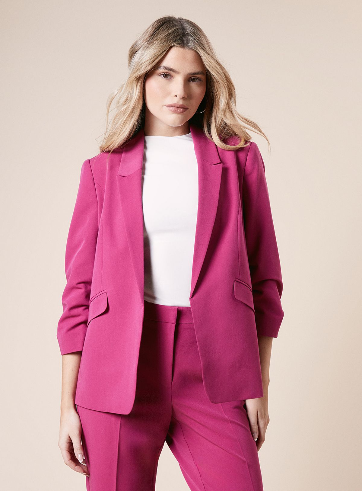 Dorothy Perkins Ruched Sleeve Blazer Fuchsia image 1