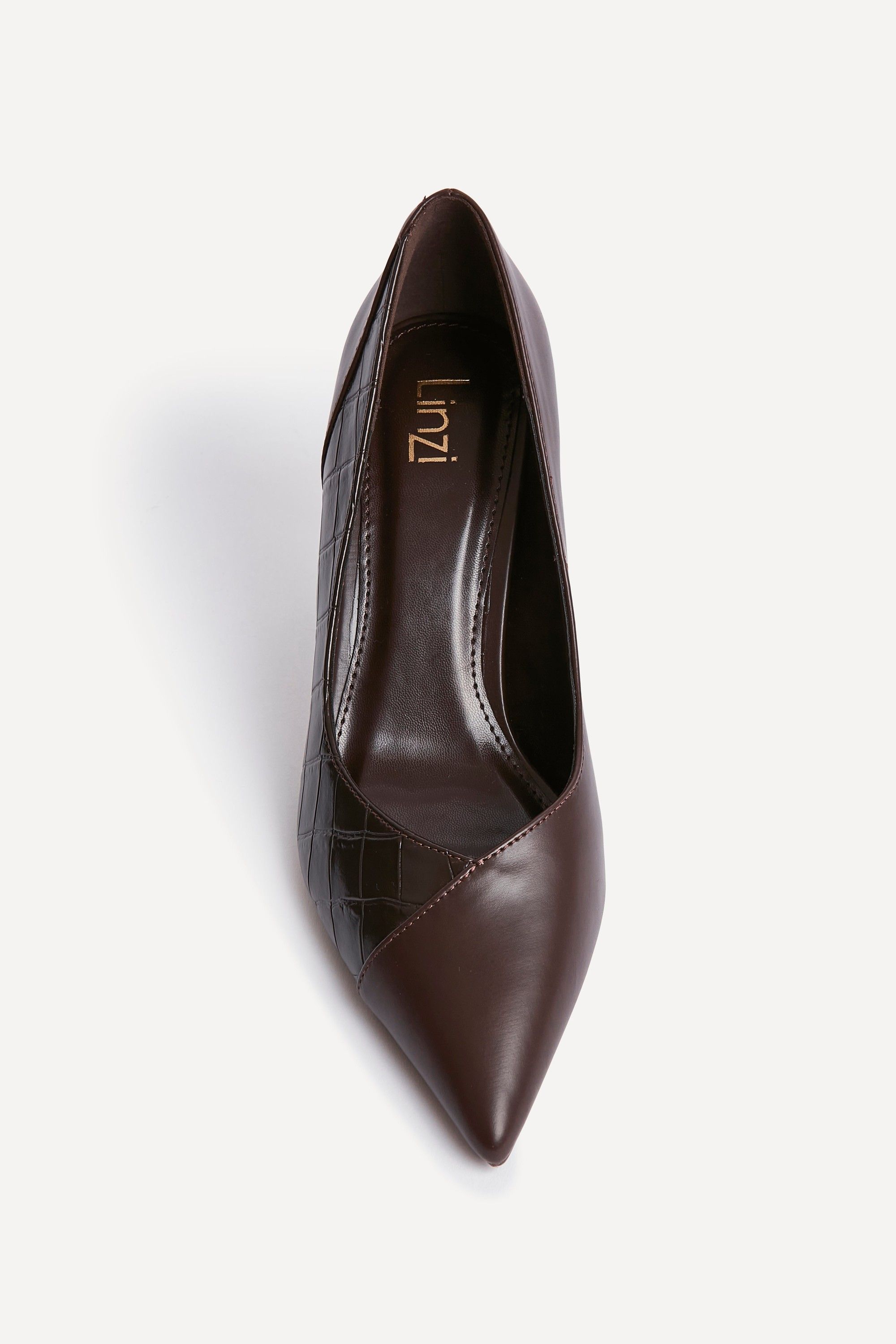 Linzi Gaia Brown Faux Leather Mix Croc Court Heel image 4