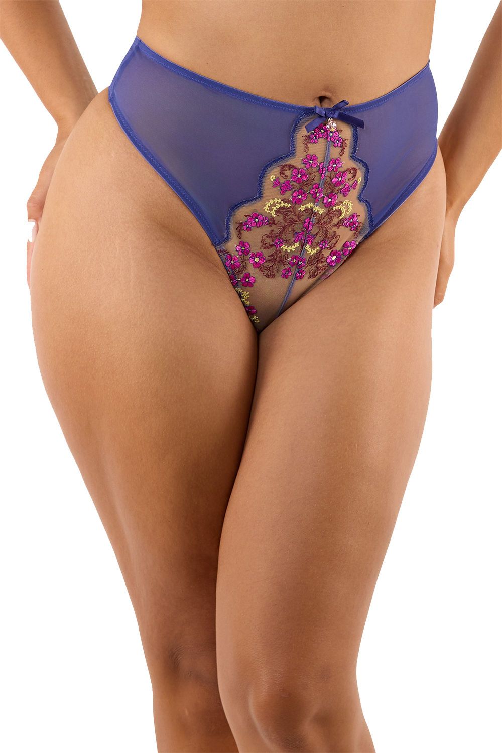Playful Promises Thea Blue Baroque Embroidery 'High Waist Thong' image 1
