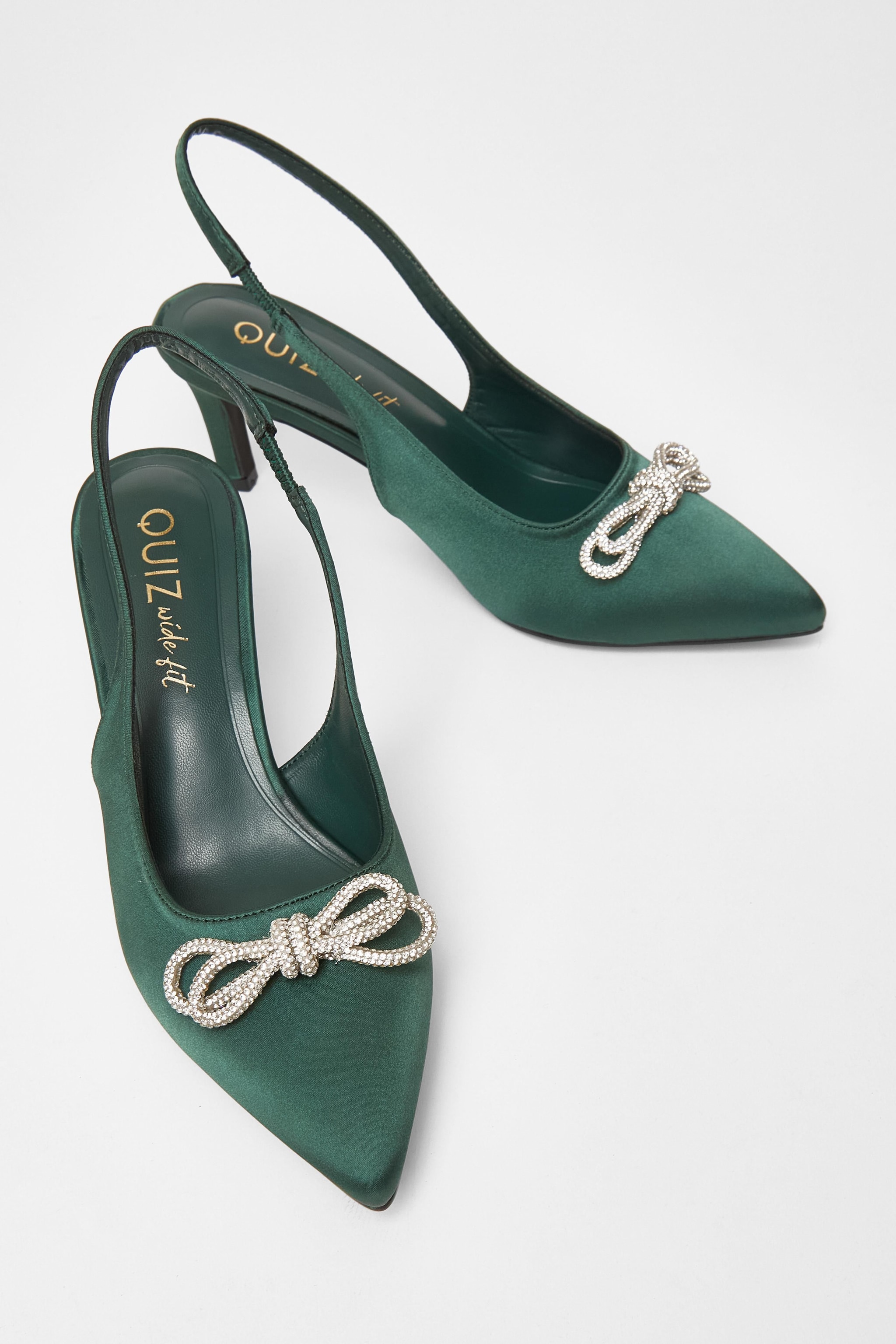 Quiz Green Wide Fit Diamante Bow Court Heels image 2