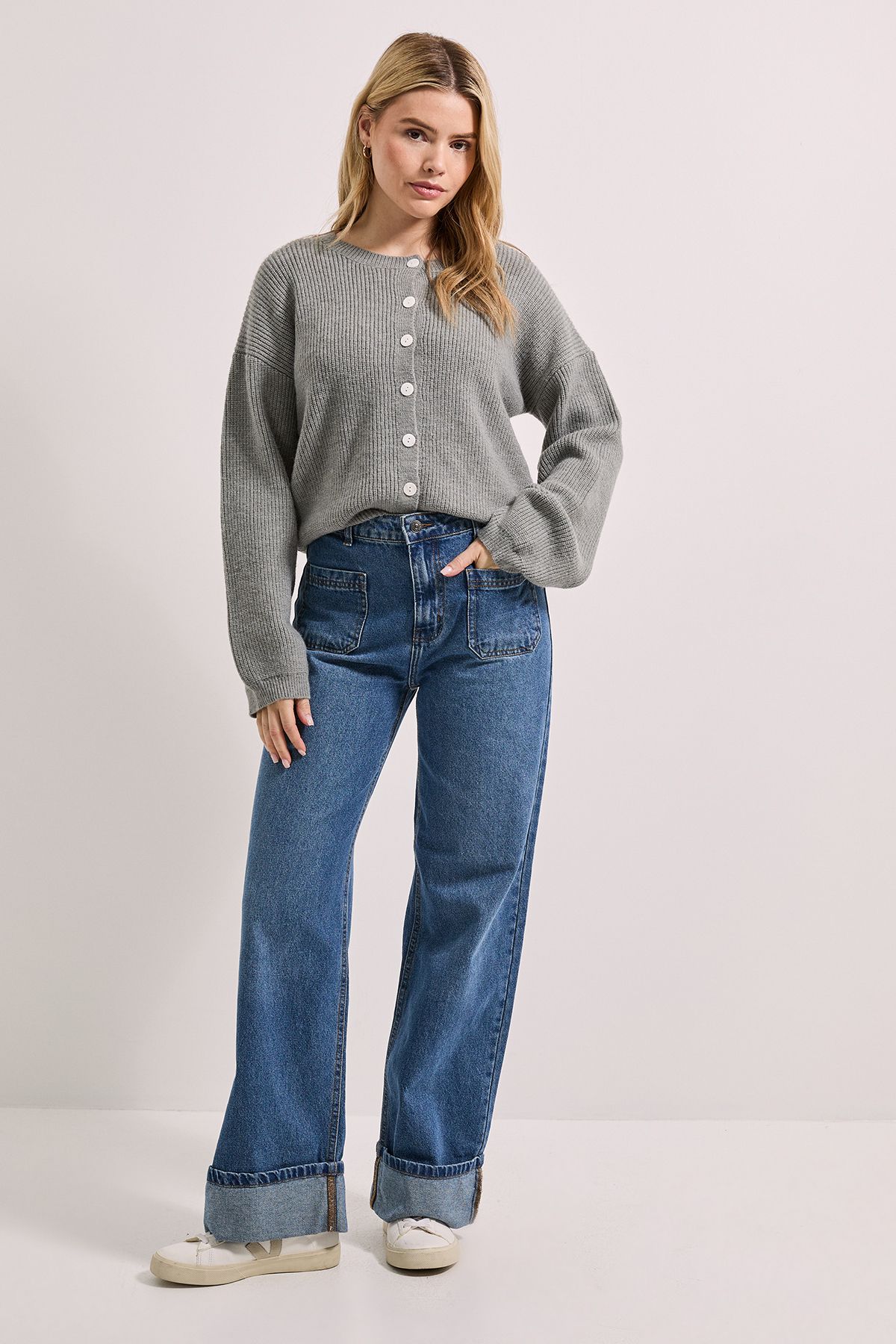 Dorothy Perkins Soft Contrast Button Cardigan Grey Marl image 4