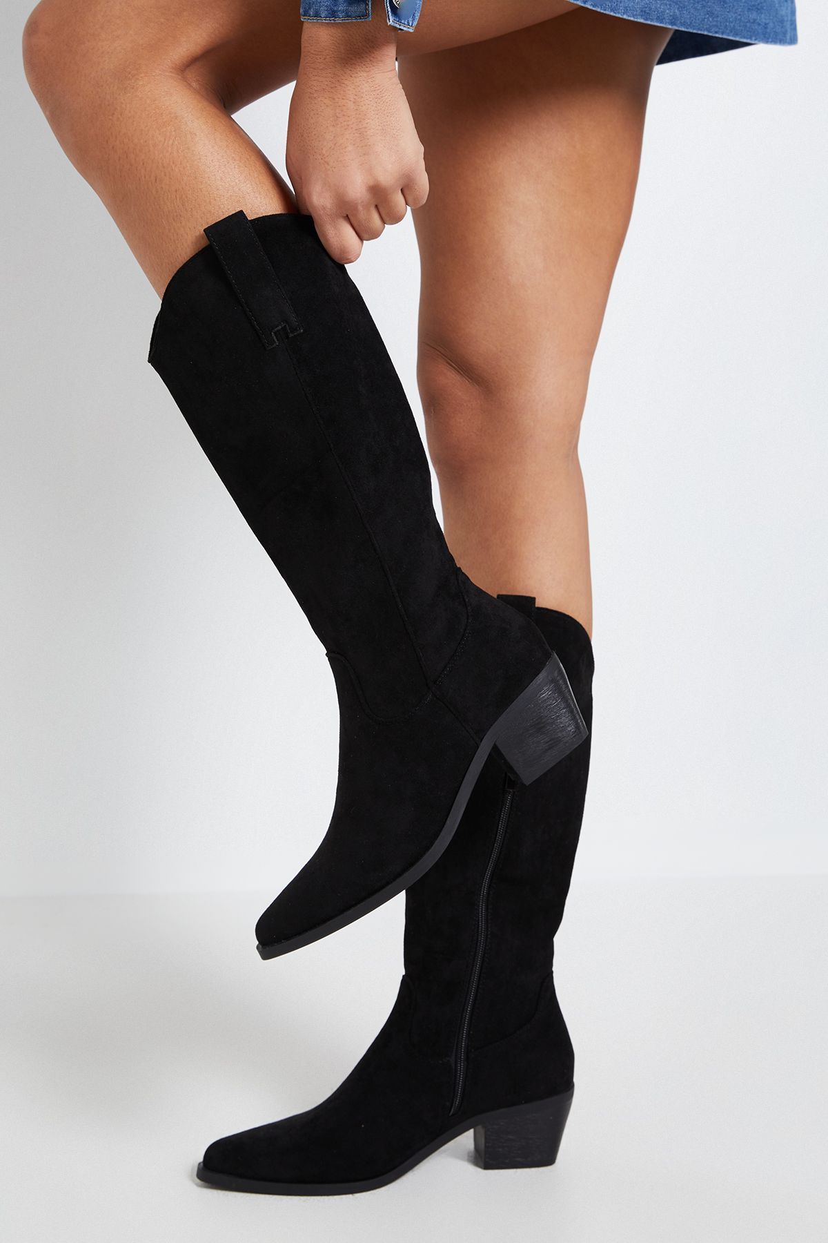 Dorothy Perkins Maya Faux Suede Western Calf Boots Natural Black image 4