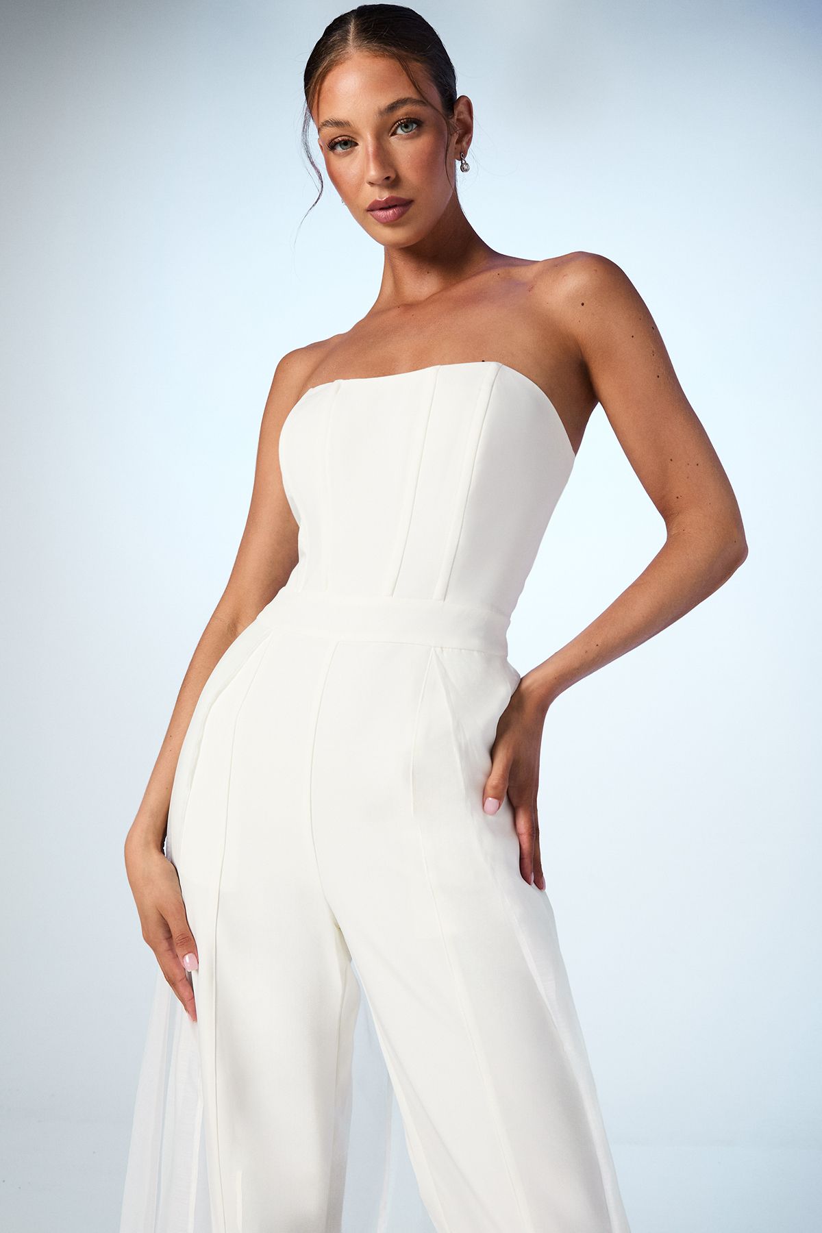 Coast Corset Crepe Wedding Jumpsuit with Organza Overlay Ivory image 4