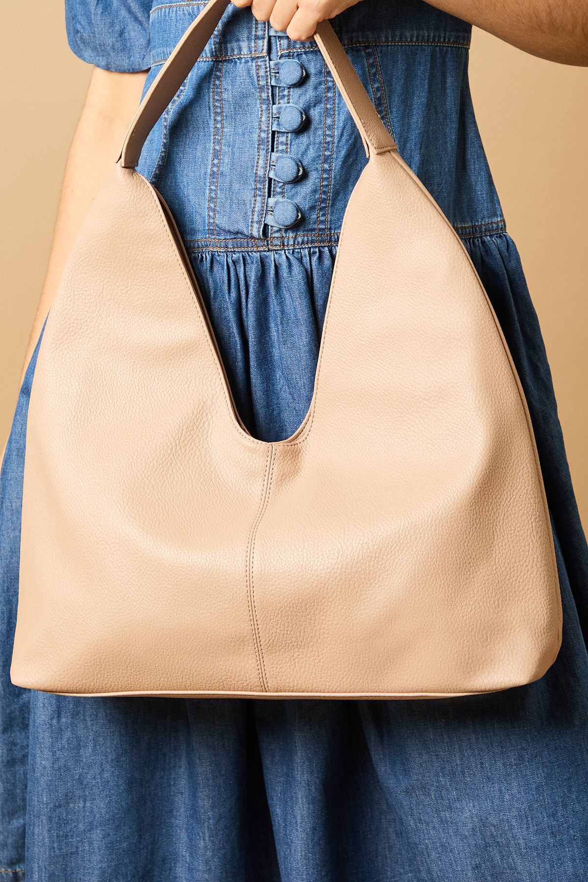 Oasis Smartie Faux Leather Slouch Bag Taupe image 2