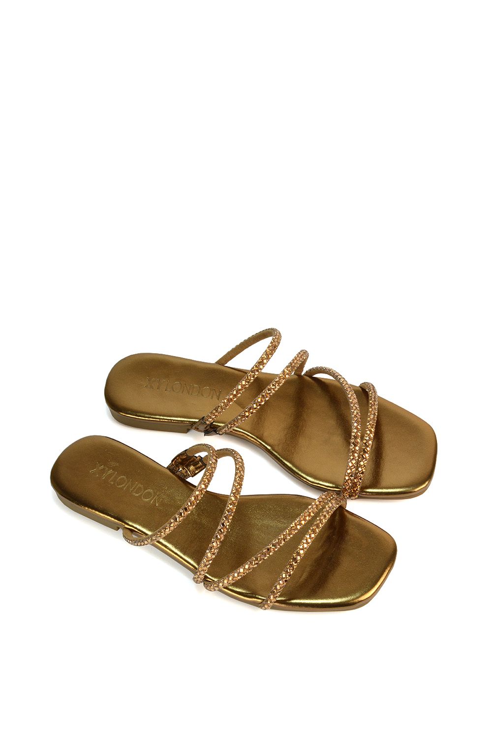 XY London 'Kiki' Flat Diamante Slider Sandal Shoes With Square Toe image 5