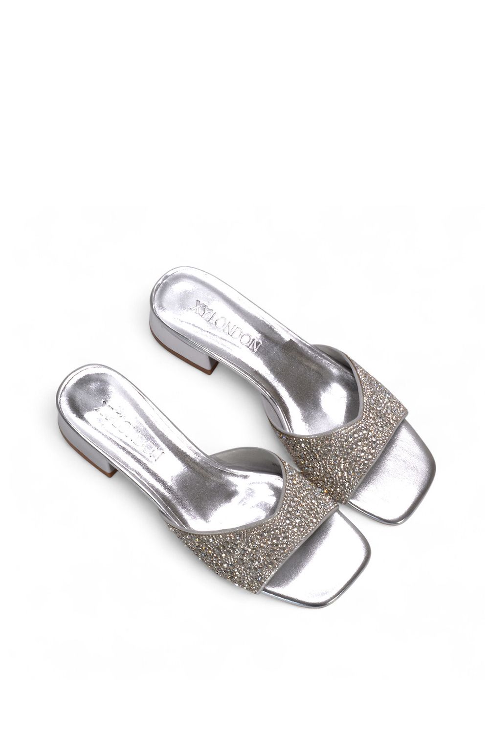 XY London 'Erica' Open Toe Slip On Diamante Low Heel Mule Shoes image 6