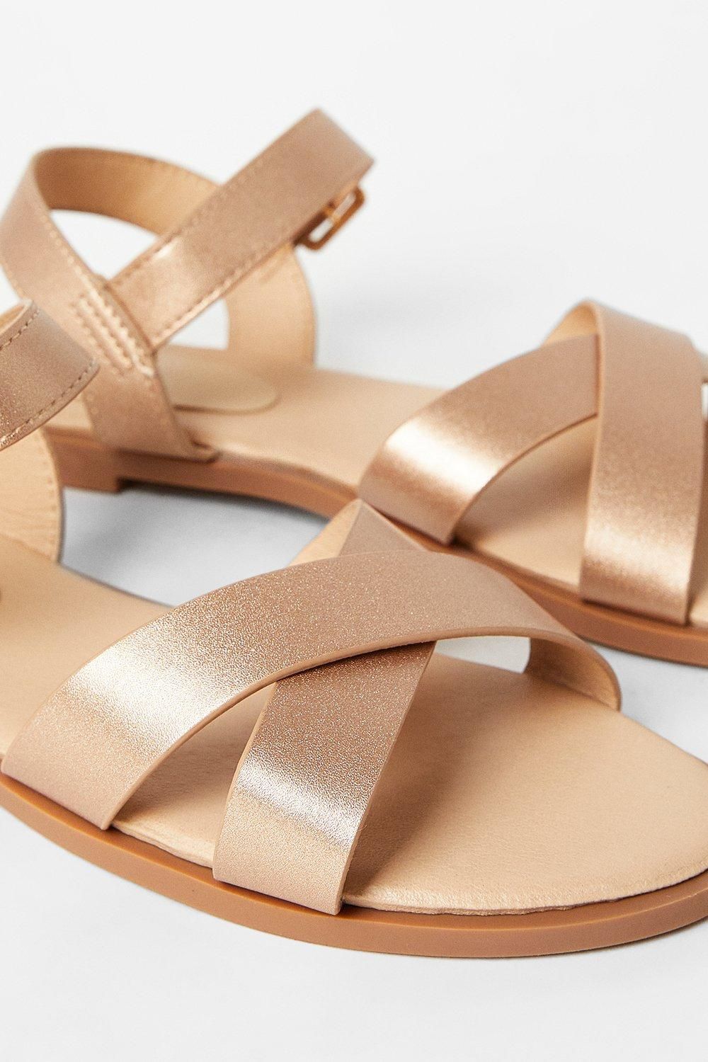 Dorothy Perkins Wide Fit Florence  Faux Leather Cross Strap Flat Sandals Rose Gold image 4