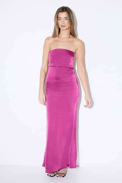 MissPap Premium Satin Bandeau Overlay Bridesmaid Dress Berry