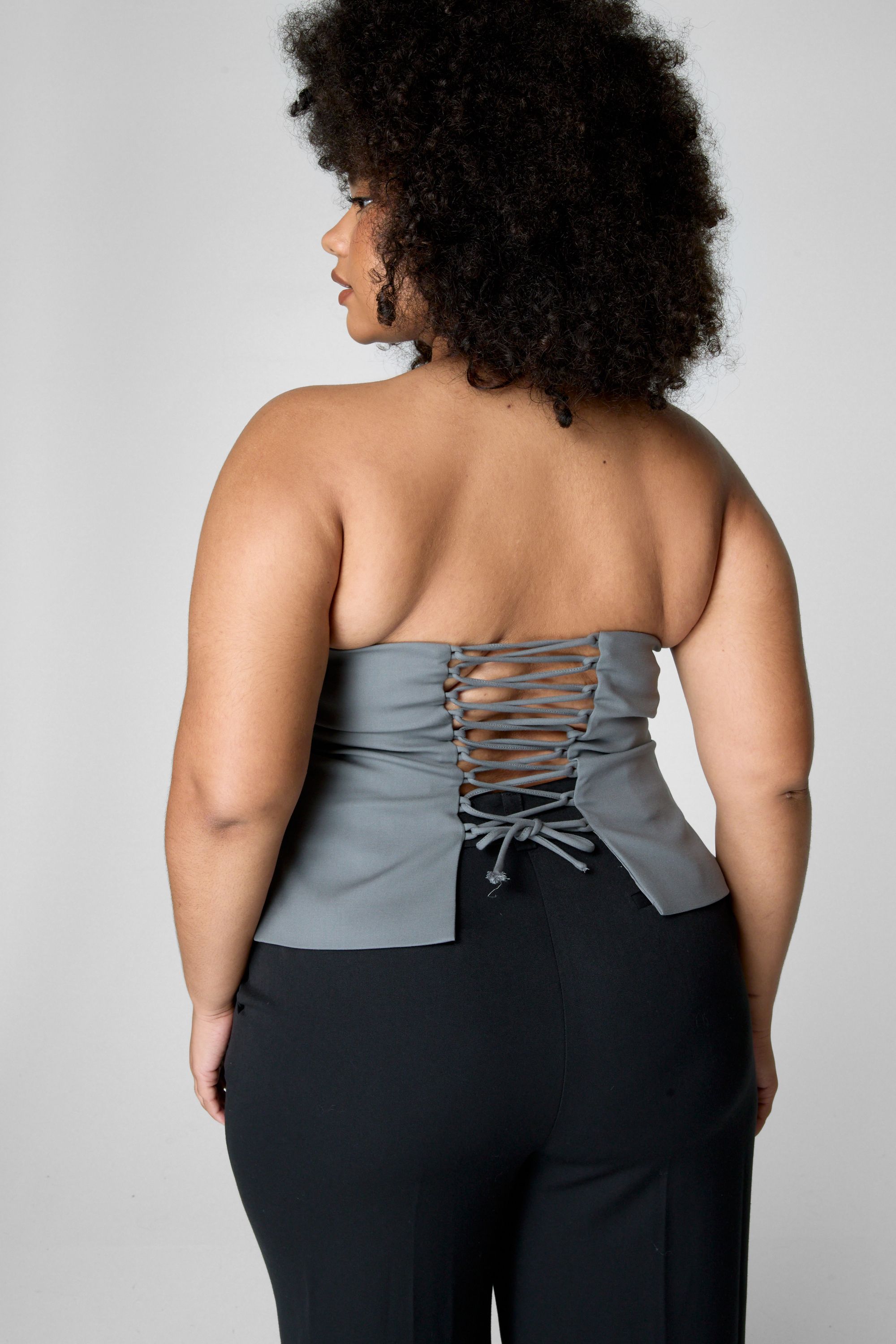 NastyGal Plus Halter Lace Back Waistcoat Charcoal image 4