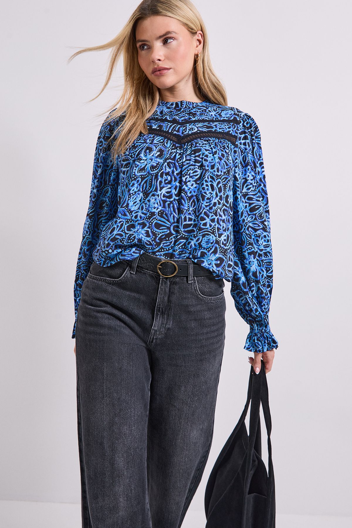 Dorothy Perkins Floral Lace Detail Printed Boho Blouse Blue image 1