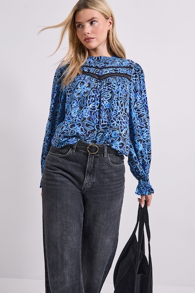 Dorothy Perkins Floral Lace Detail Printed Boho Blouse Blue
