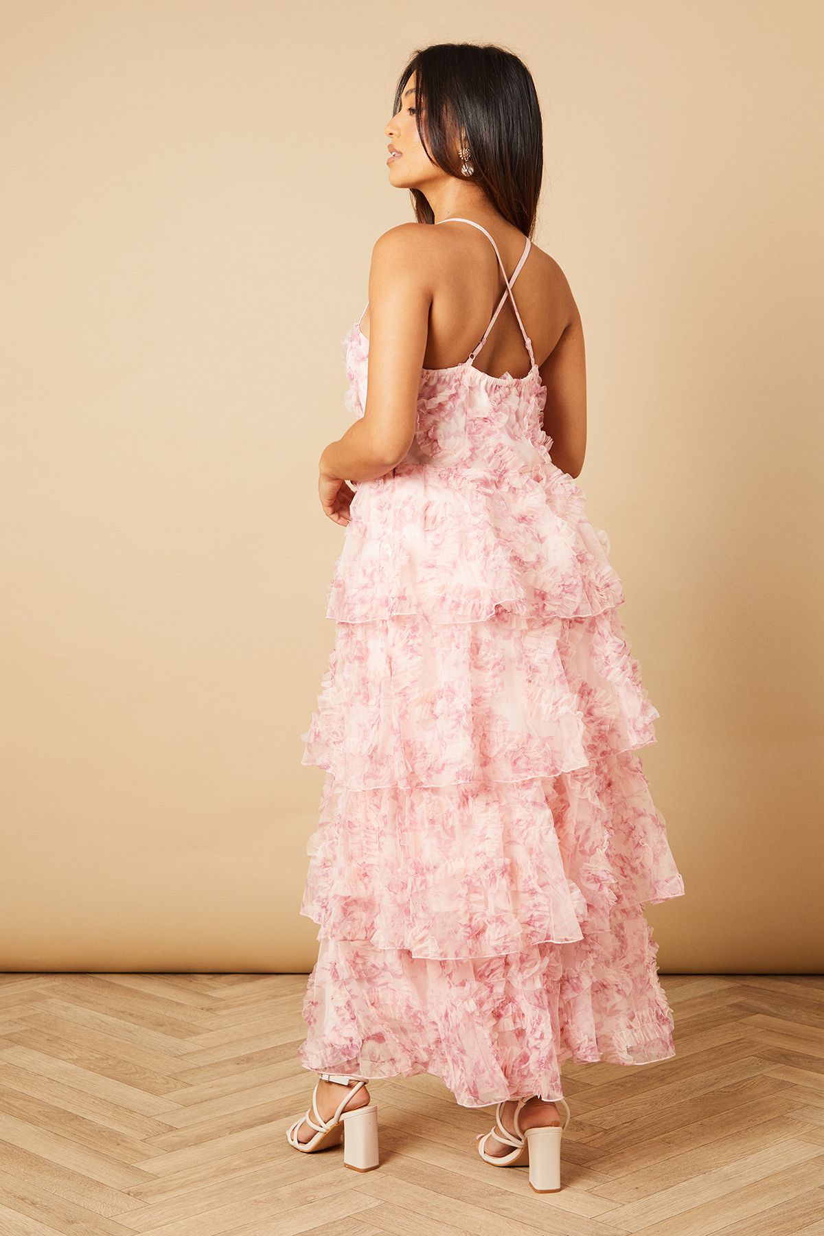 Oasis Petite Floral Textured Strappy Midaxi Dress Blush image 4