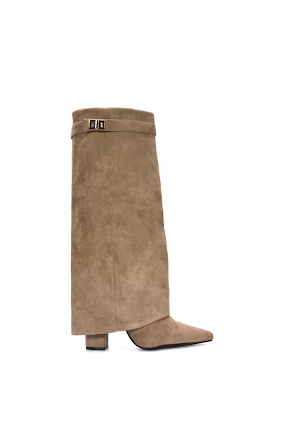 XY London 'Rayna' Block Heel Knee High Foldover Boots With Pointed Toe