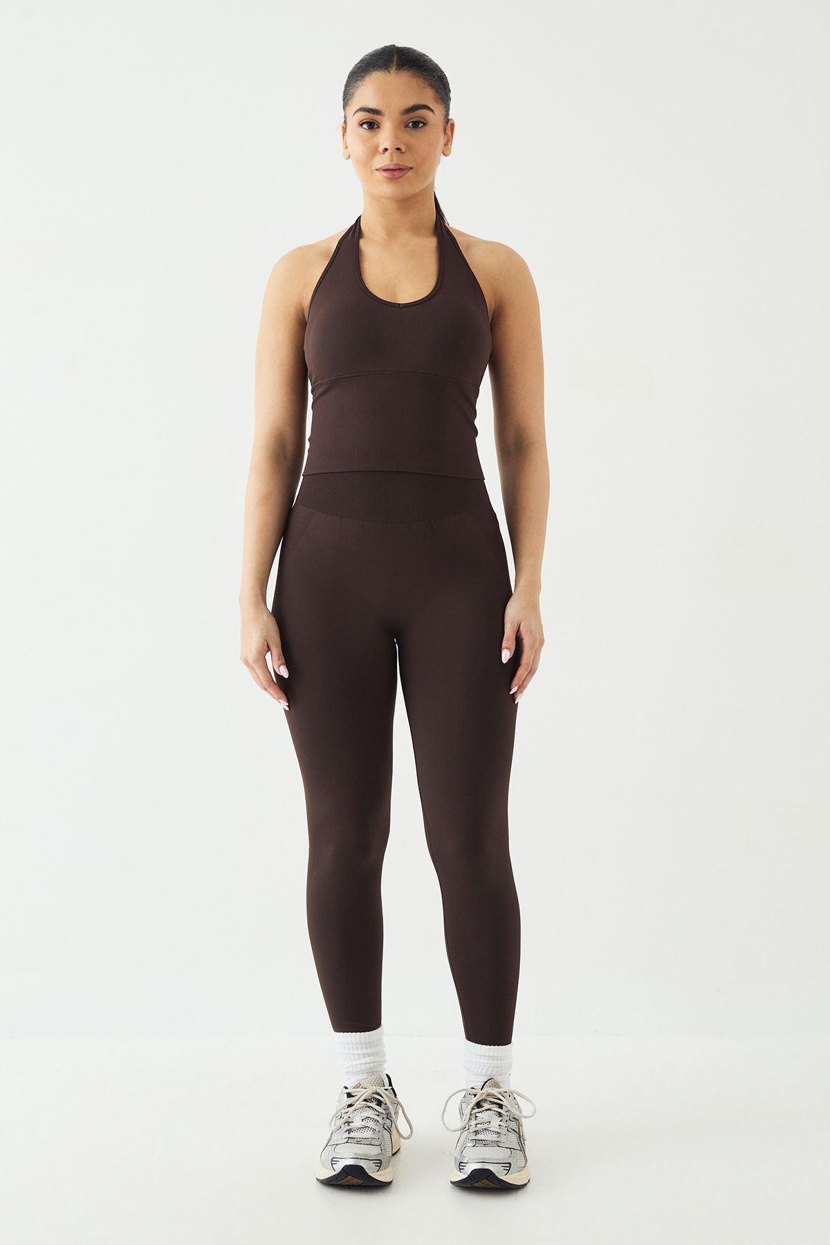 DSGN Studio DSGN Studio Sport Ultra Contour Seamless Padded Halter Top Coffee Bean image 5