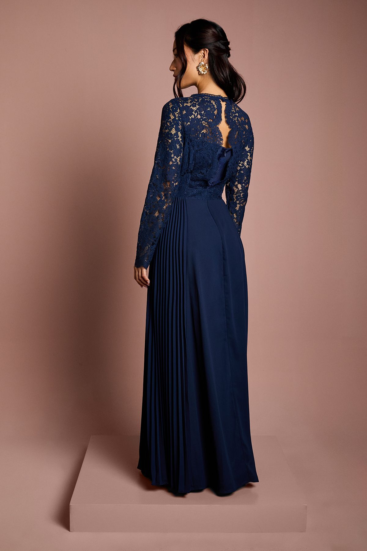 Coast Lace Sleeve Pleat Detail Bridesmaid Dress Navy image 3