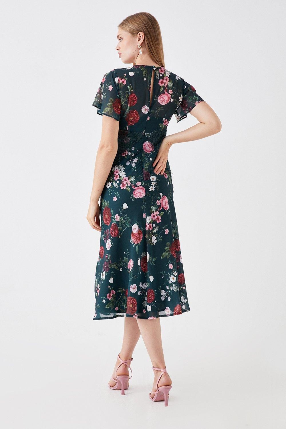 Coast Sophie Habboo Lace Trim Printed Midi Dress Green image 4