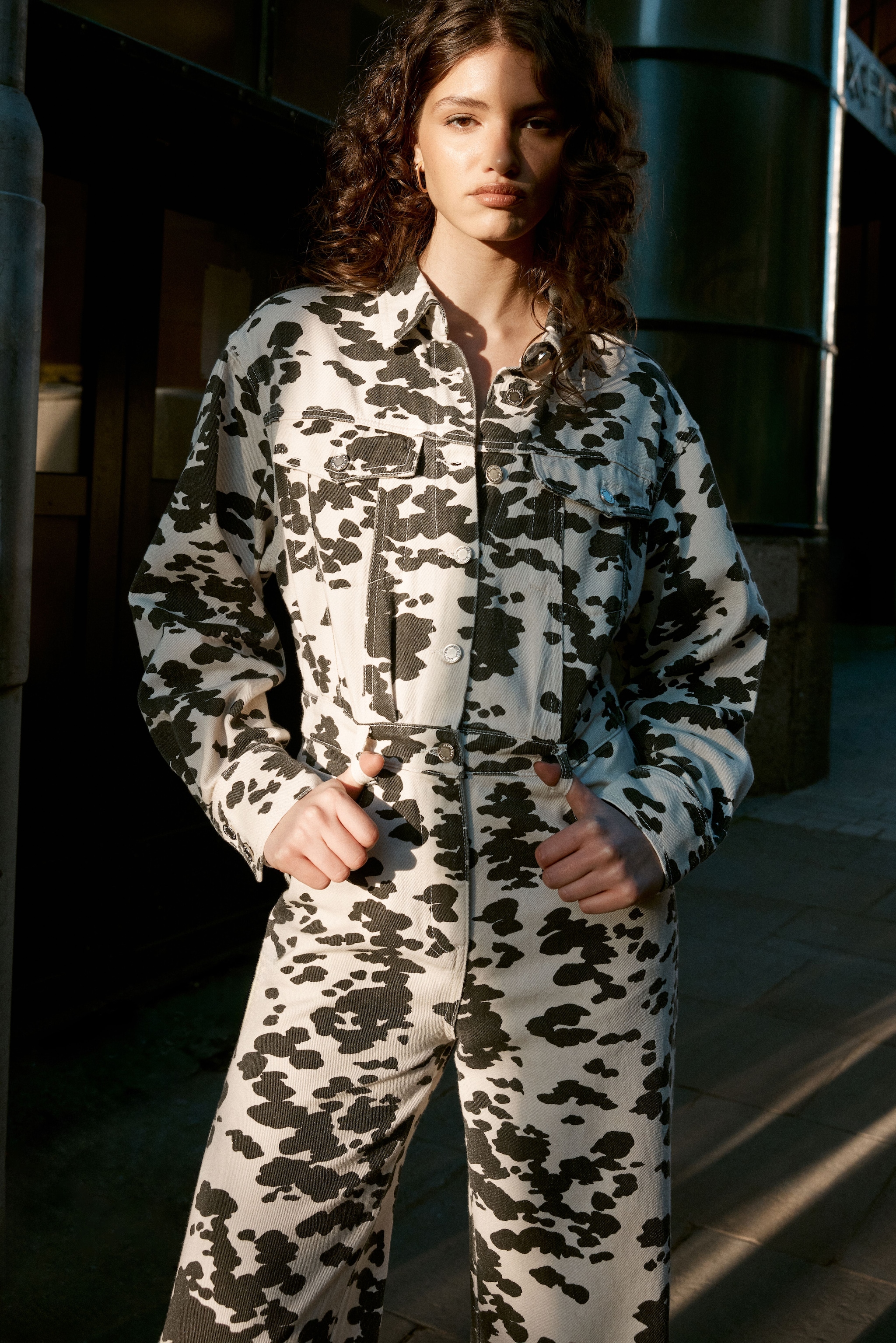 NastyGal Denim Dalmatian Print Jumpsuit Mono image 2