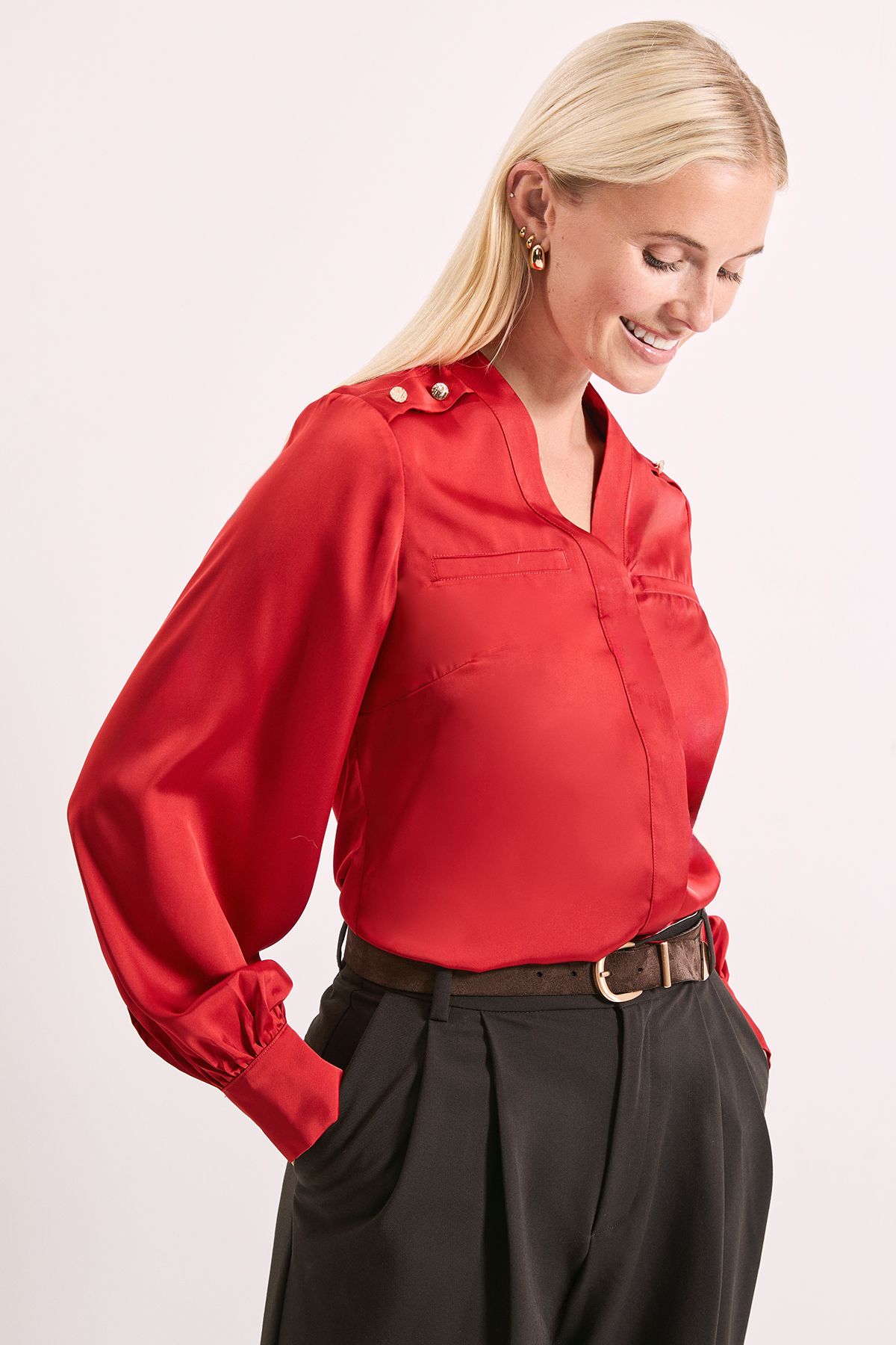 Principles Seam Detail Satin Shirt Rust