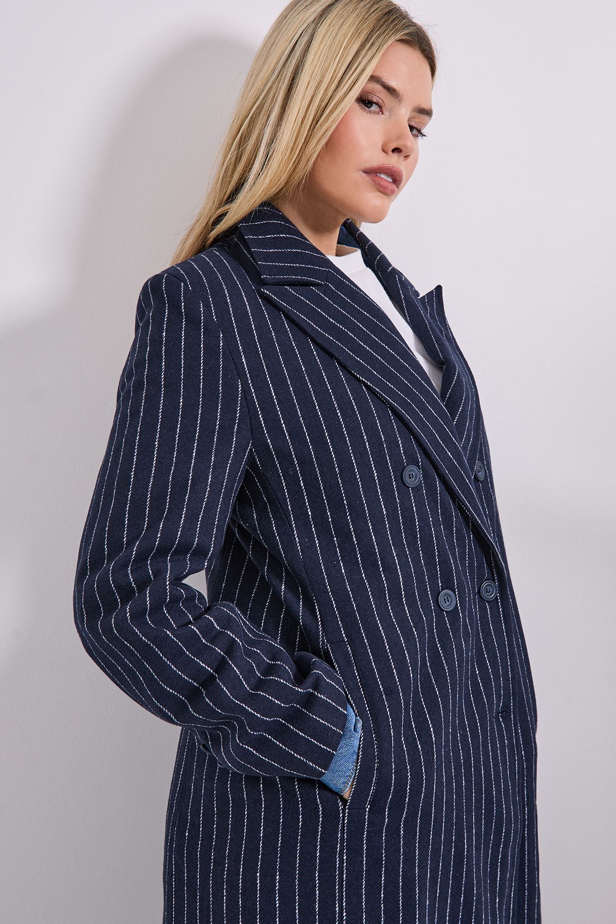 Dorothy Perkins Pinstripe Faux Wool Coat Navy image 4