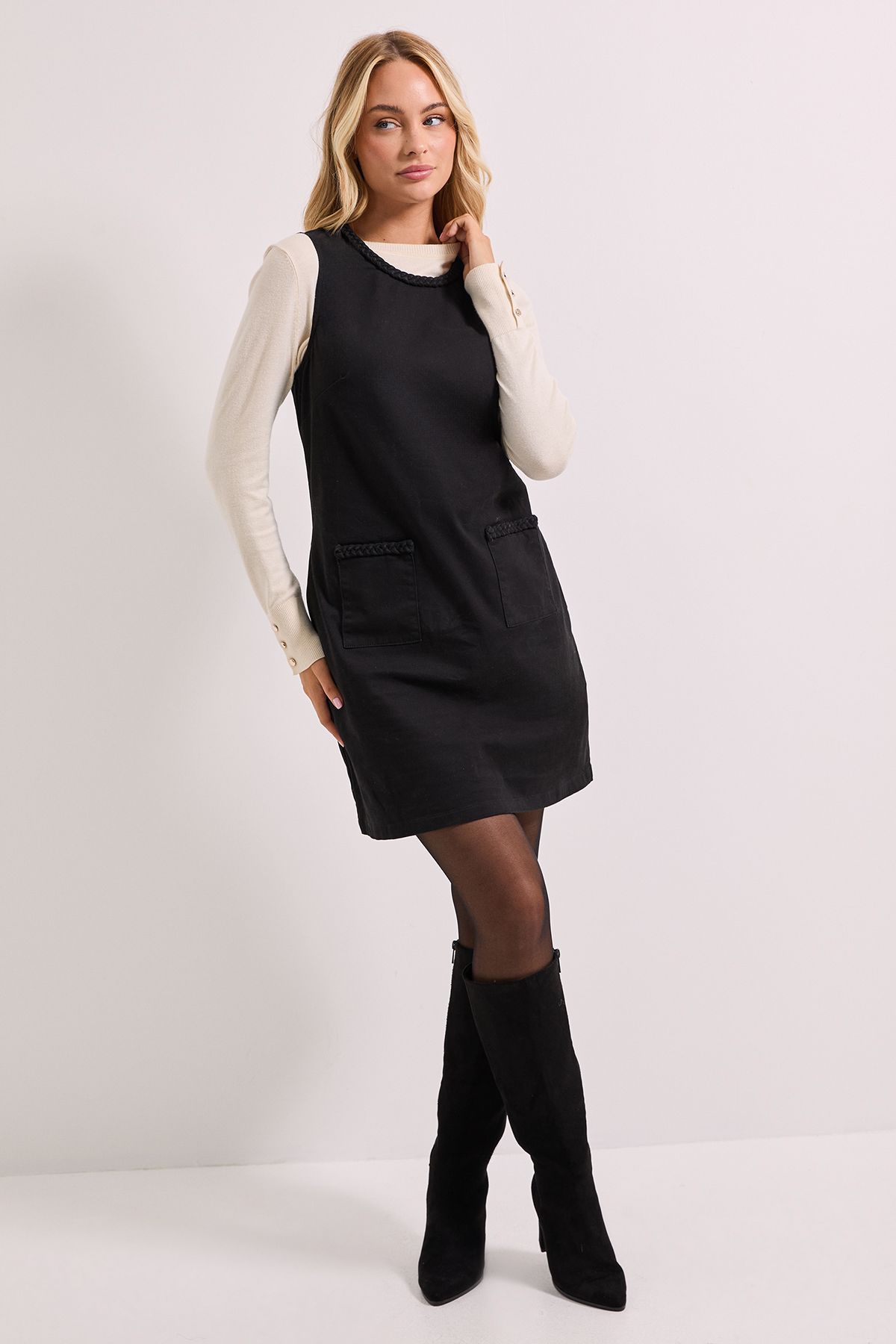 Dorothy Perkins Plait Detail Denim Shift Dress Black image 2