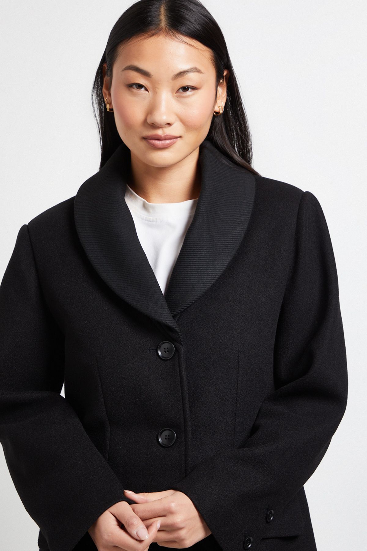 Dorothy Perkins Petite Funnel Collar Single Breasted Midi Coat Black image 4