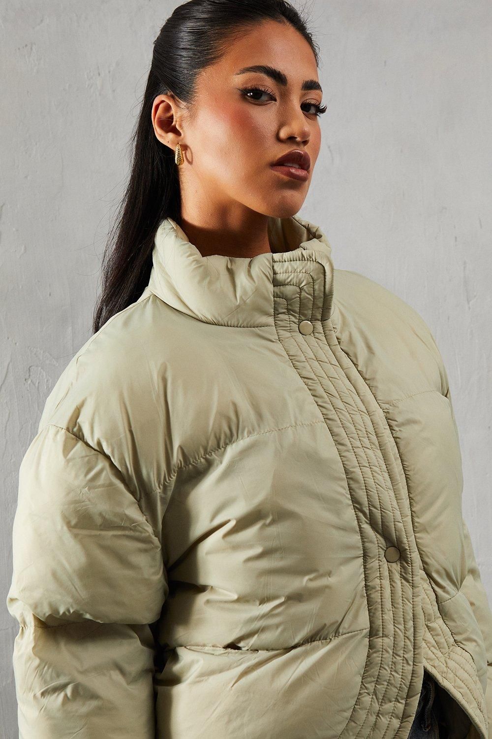 MissPap Ribbed Placket Puffer Coat Green image 4