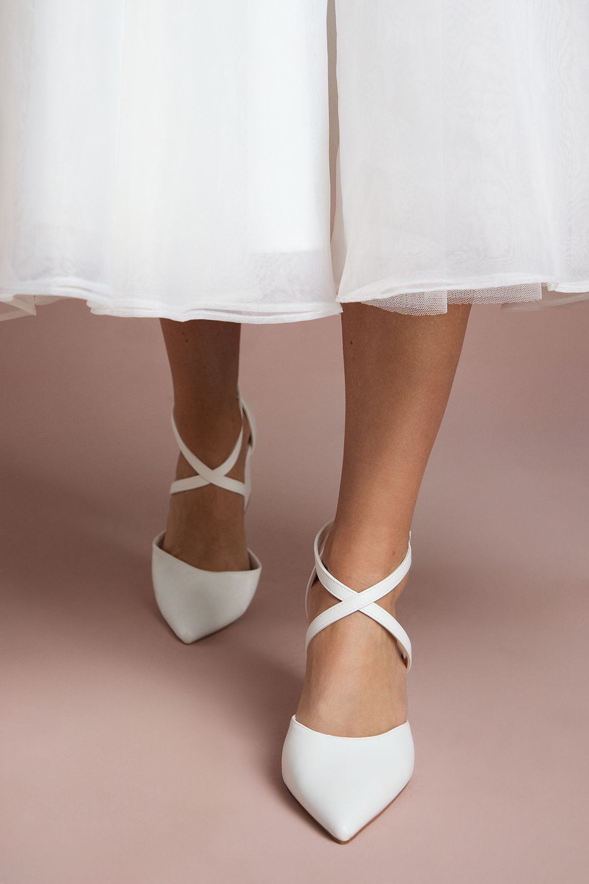 Coast Wide Fit Treat Faux Suede Cross Strap Pointed Block Heel Court Shoes White image 2