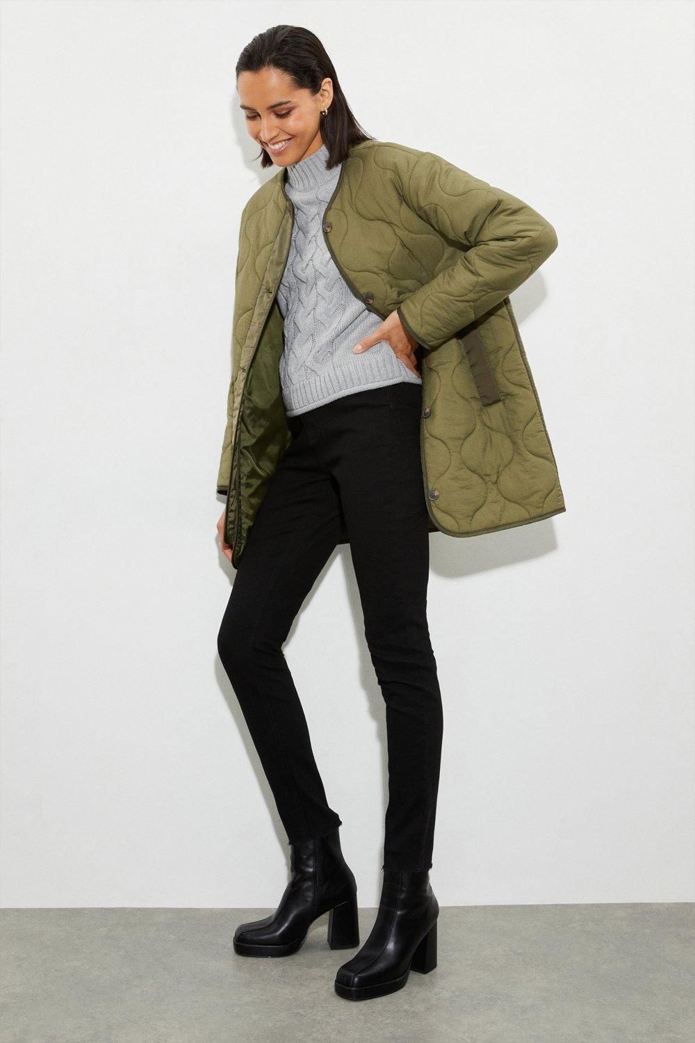 Dorothy Perkins Tall Collarless Contrast Quilted Jacket Sage image 2