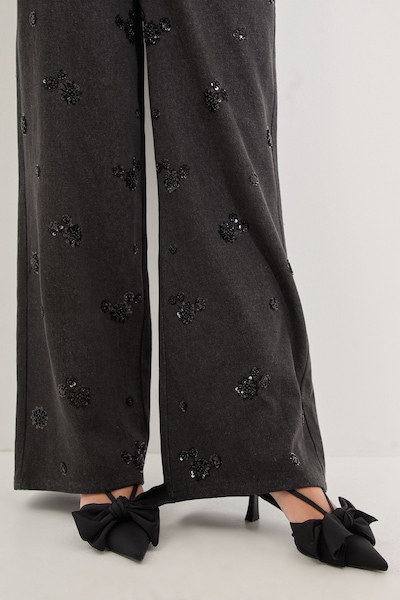 MissPap Satin Bow Detail Pointed Kitten Heel Court Shoes Black