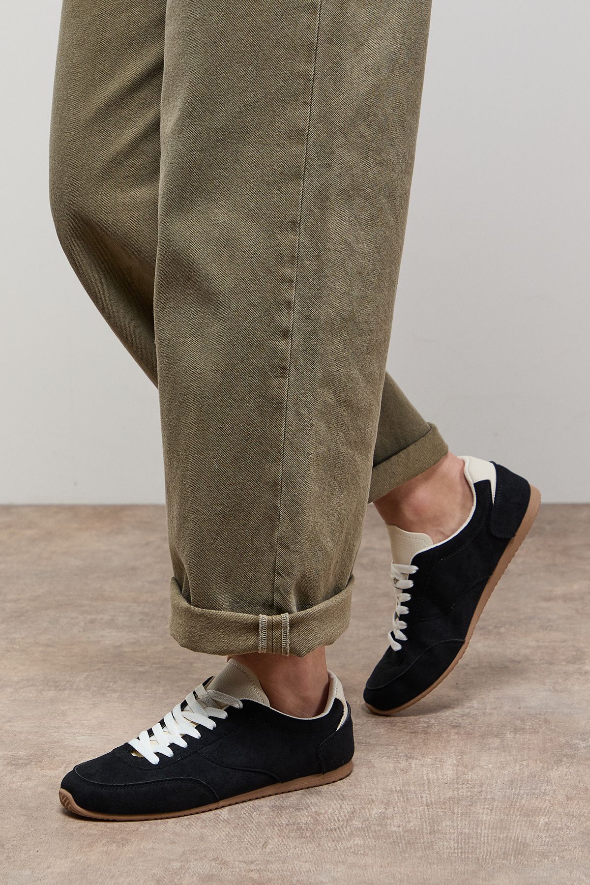 Oasis Jenny Faux Suede Lace Up Trainers Natural Black image 1