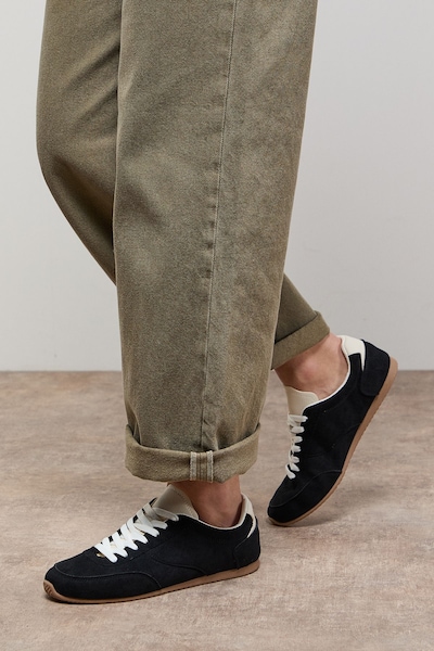 Oasis Jenny Faux Suede Lace Up Trainers Natural Black