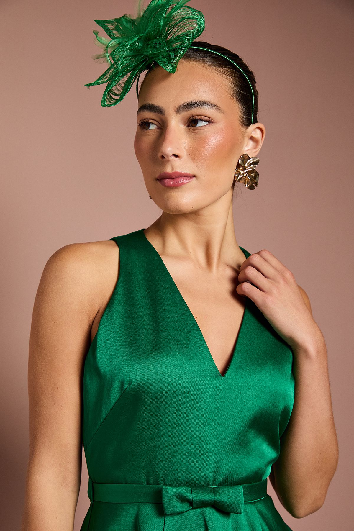 Coast Bow Trim V Neck Volume Skirt Midi Dress Emerald image 4