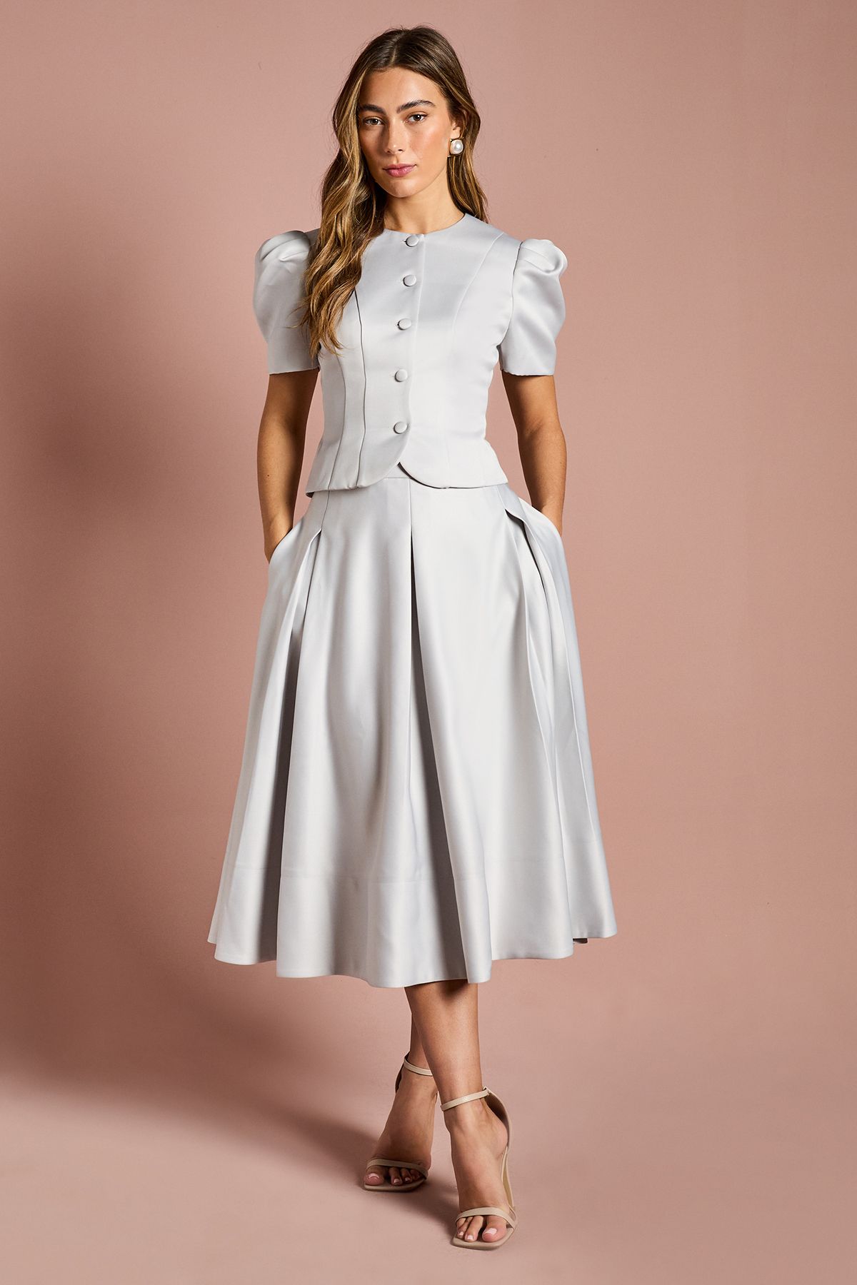 Coast Short Sleeve Button Through Fitted Jacket Silver image 2