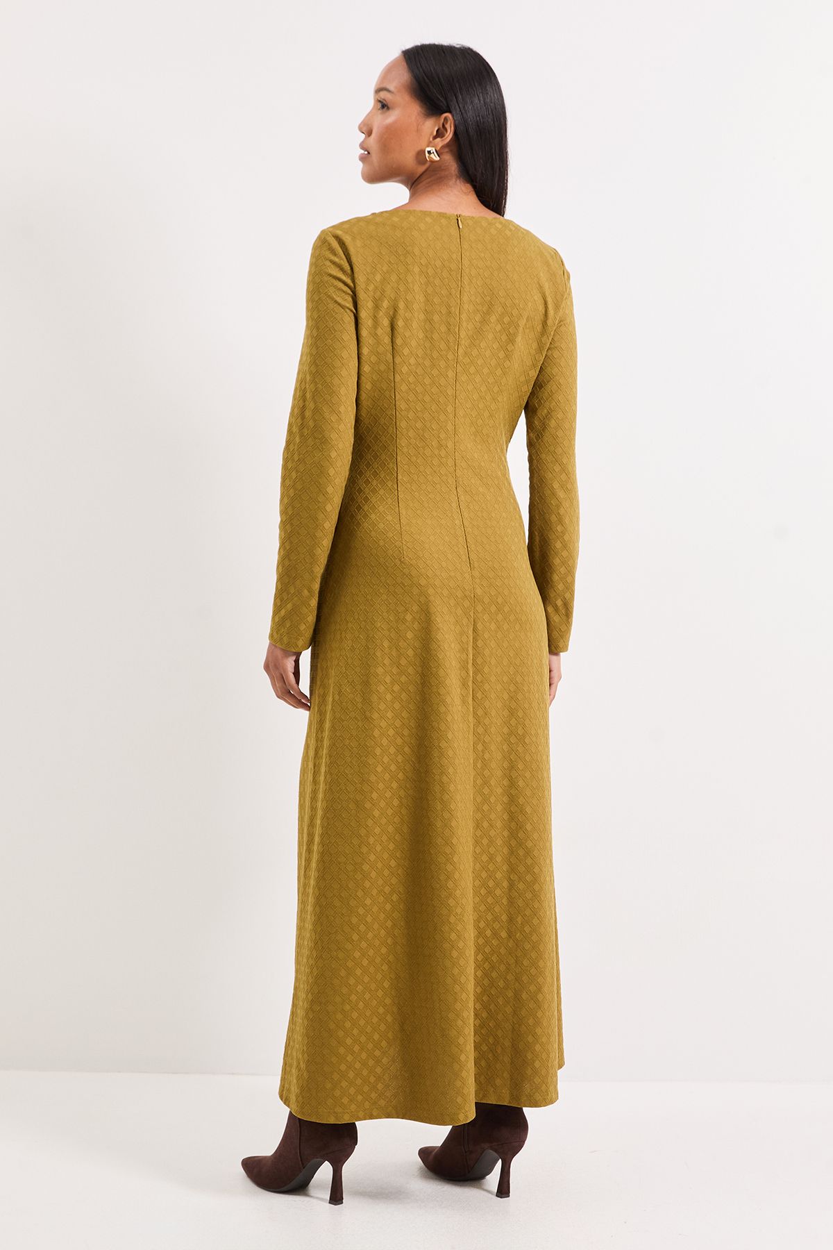 Principles Ruched Detail Textured Jersey Jacquard Maxi Dress Olive image 3