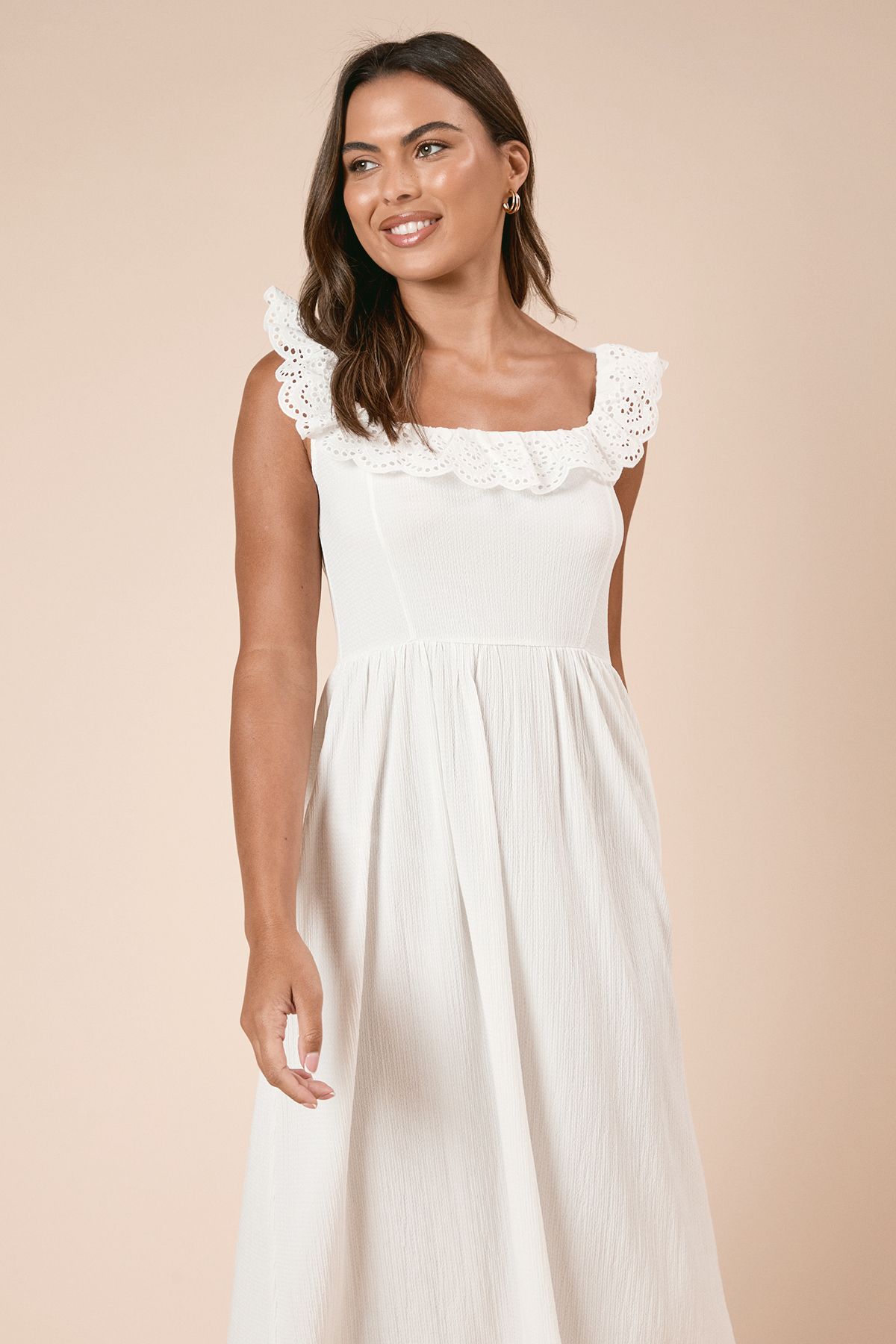 Dorothy Perkins Broderie Sleeve Jersey Midi Dress Ivory image 2