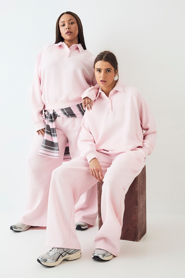 DSGN Studio DSGN Studio Raglan Seam Collared Rugby Sweatshirt Light Pink