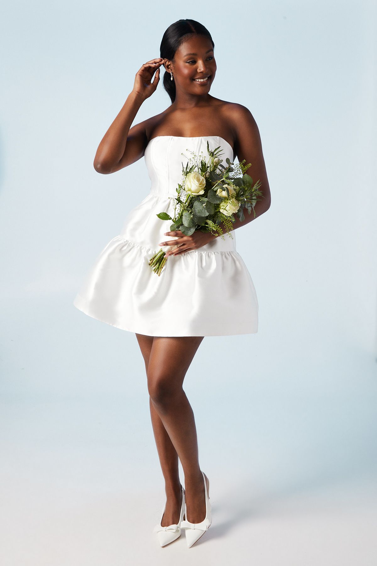 Coast Corset Bandeau Twill Full Skirted Mini Dress Ivory image 2