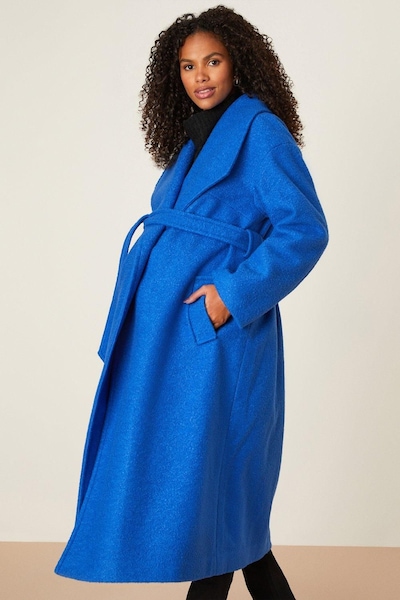 Dorothy Perkins Maternity Long Boucle Wrap Coat Cobalt