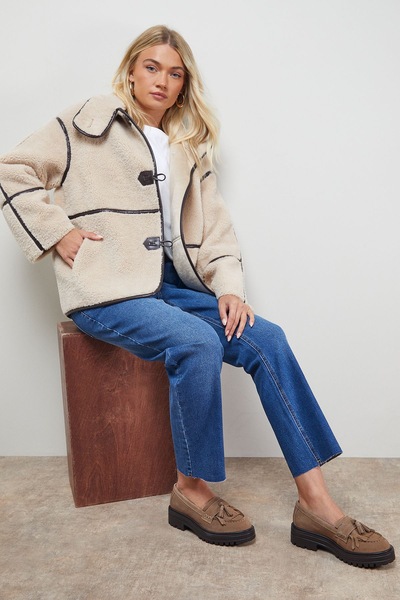 Oasis Brooker Suede Tassel Chunky Loafers Taupe