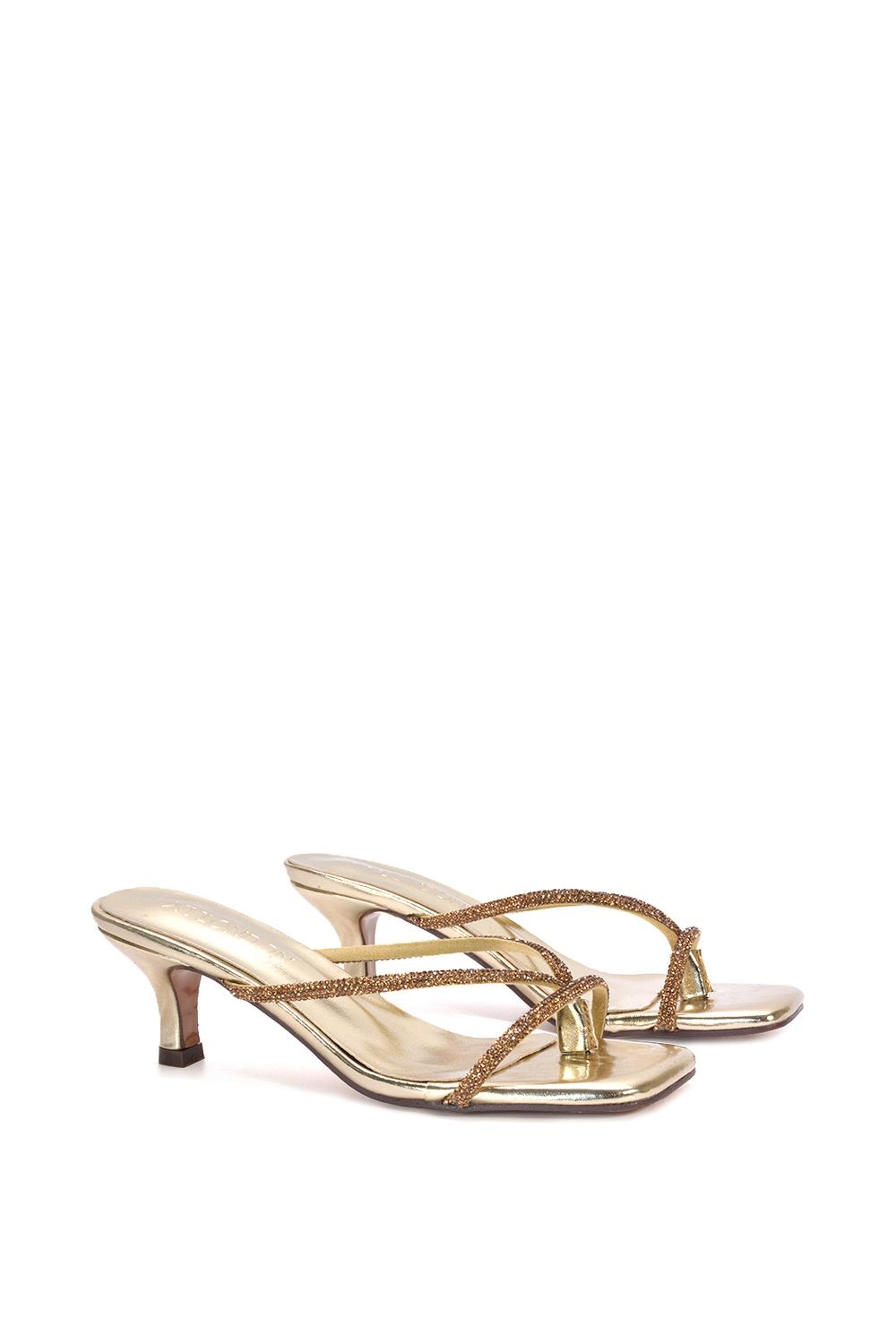 XY London 'Megan' Slip On Sparkly Diamante Mid Kitten Heel Sandal Mules image 3