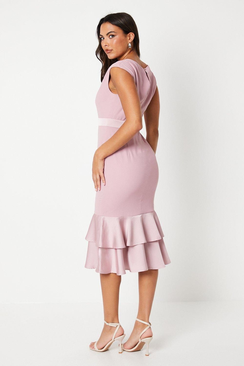 Coast Satin Back Crepe Dress With Peplum Blush image 3