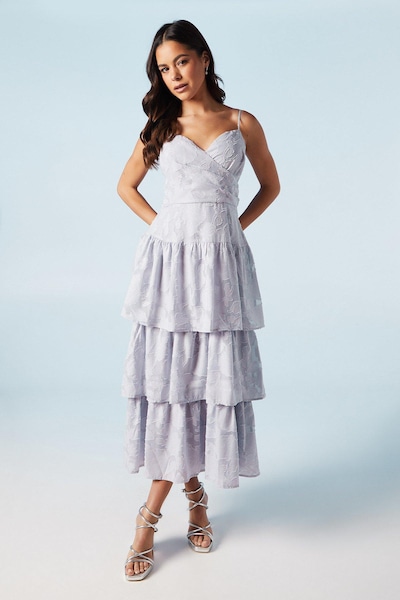 Oasis Rose Jacquard Cami Strappy Tiered Bridesmaid Midi Dress Lilac
