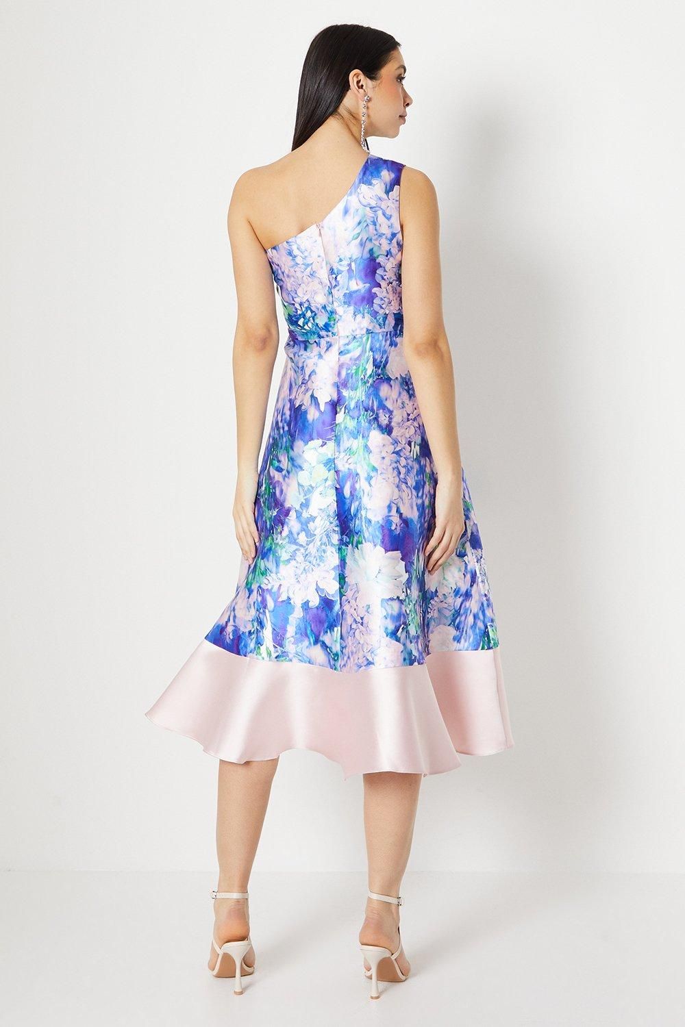 Coast One Shoulder Seam Detail Ruffle Midi Dress Lilac image 3