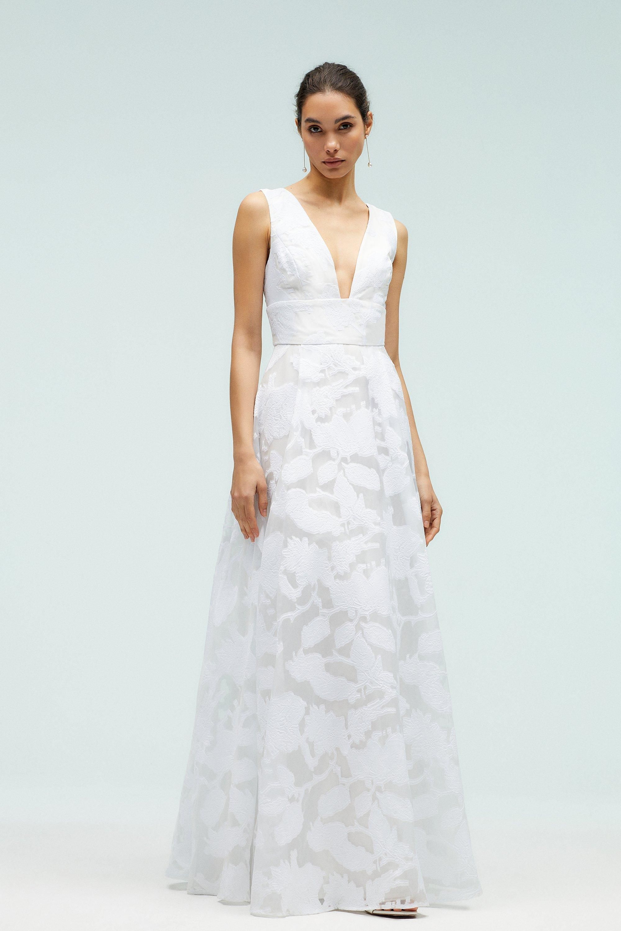 Coast Plunge V Full Skirted Jacquard Wedding Dress Ivory image 5