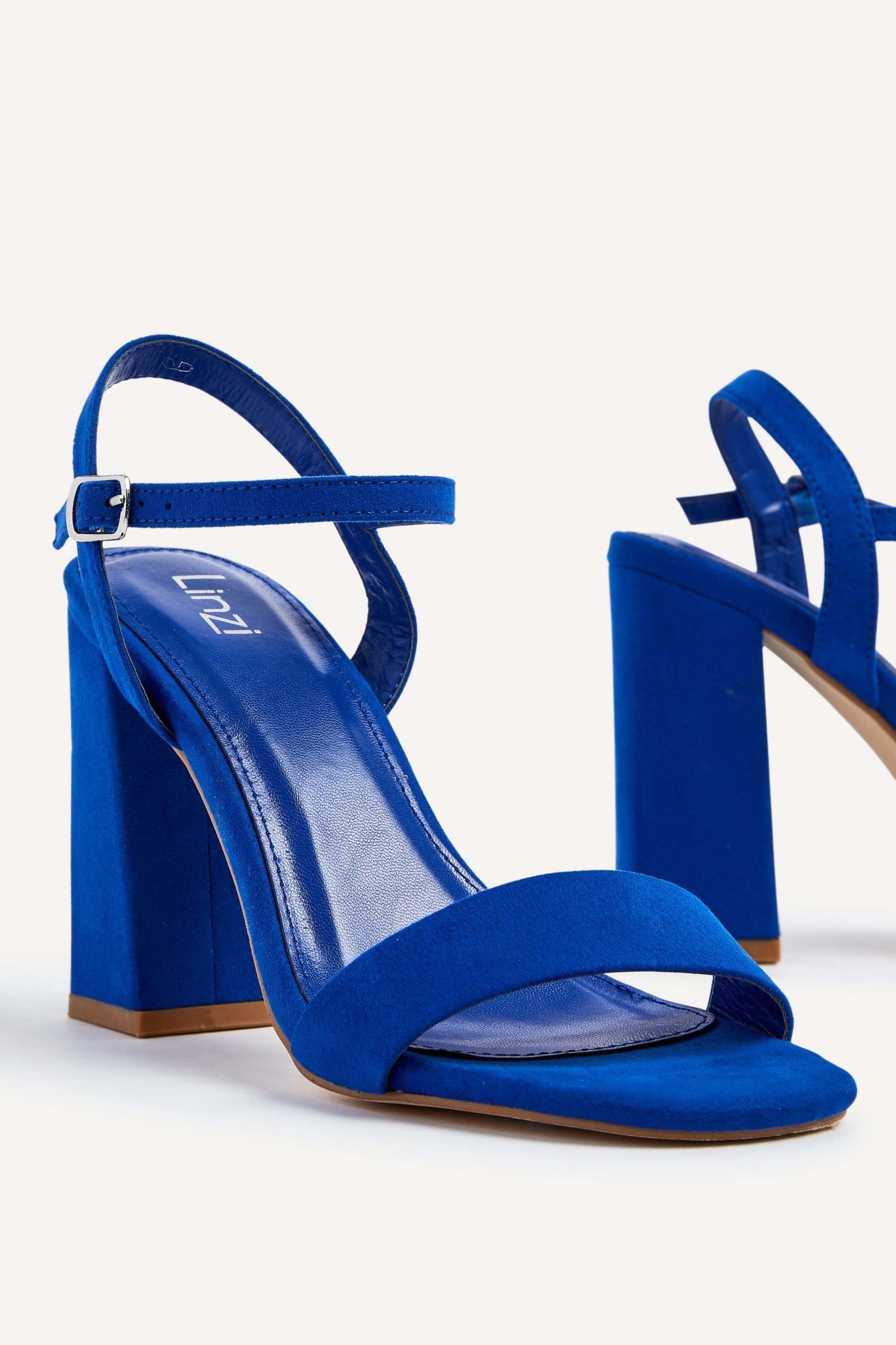 Linzi Beverley Cobalt Blue Faux Suede Block Heeled Sandal image 4