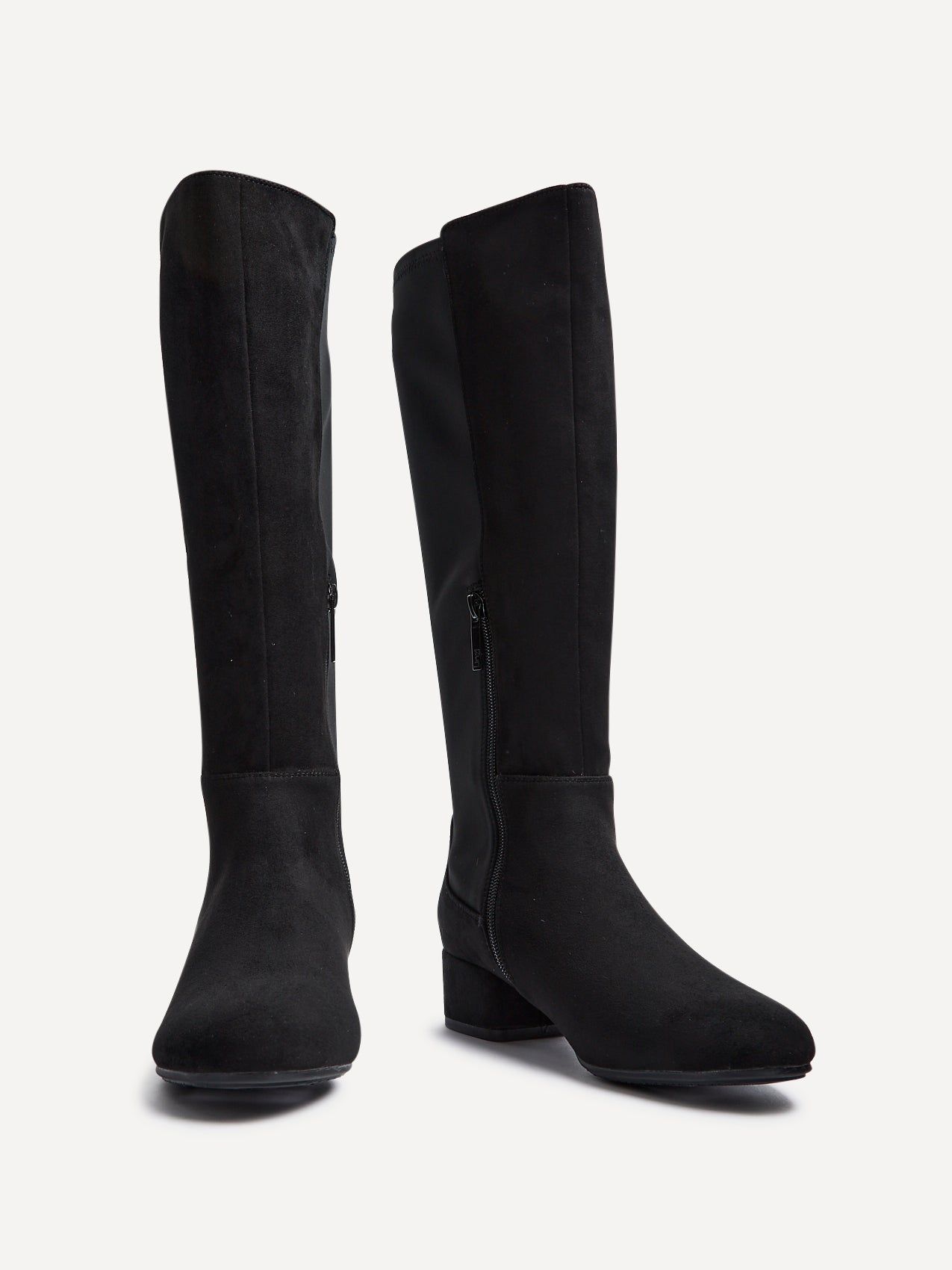 Linzi Sloane Black Faux Suede Long Low Heeled Boot image 3
