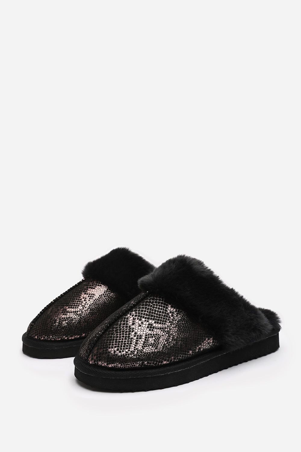Where's That From 'Cassia' Snake Print Mule Slippers with Faux Fur Trim image 4
