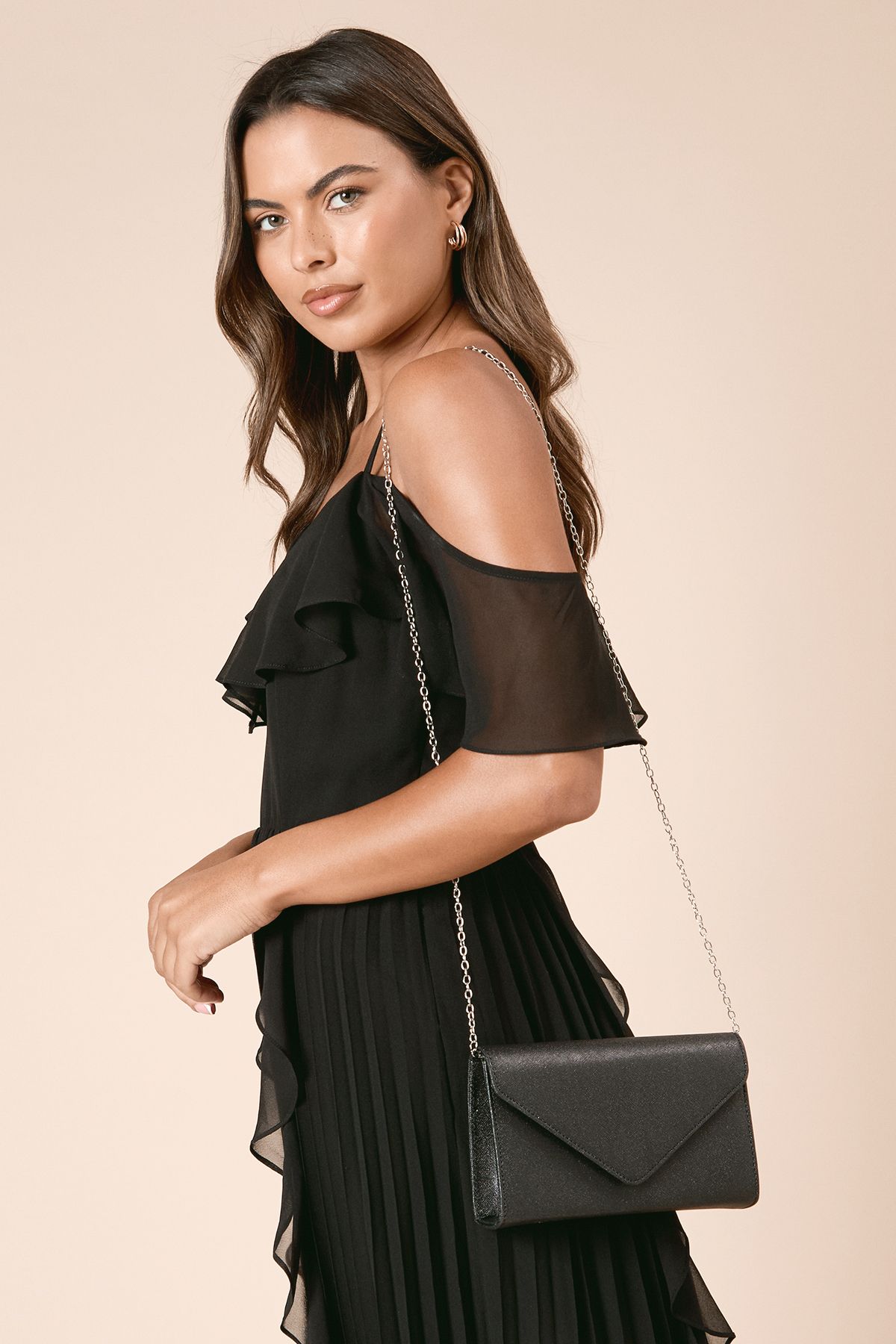 Dorothy Perkins Tampa Glitter Envelope Clutch Bag Black image 2